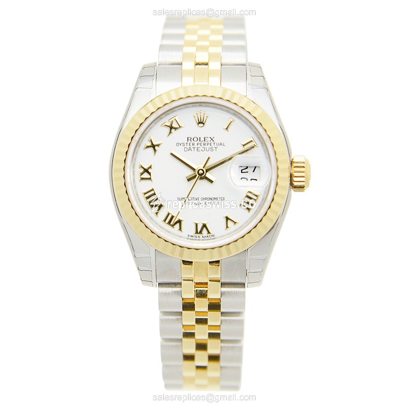 Rolex Lady Datejust Replica - Automatic - 18kt Gold & Steel - White Dial, Silver Strap - View 2