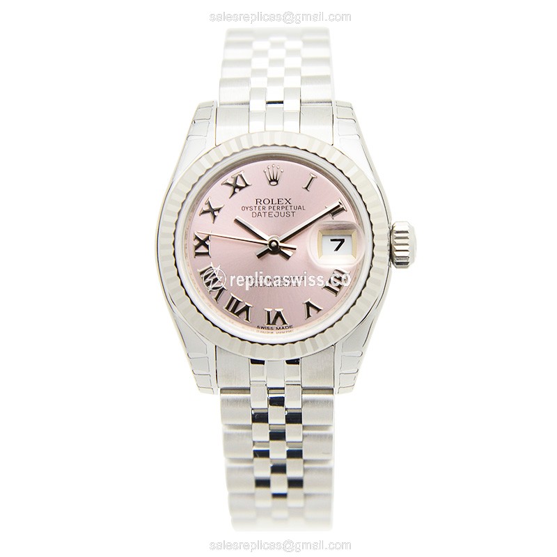 Rolex Lady Datejust Replica - Automatic - Pink Dial - White Gold & Steel Case - 28mm - View 2