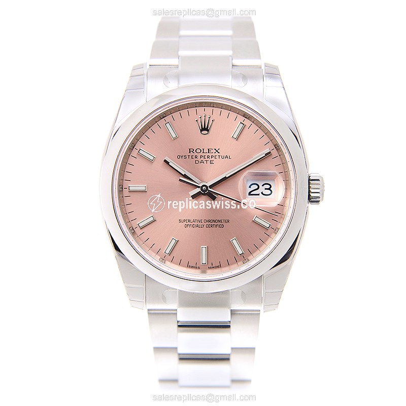 Rolex DATEJUST Replica - Automatic - Steel Case - Pink Dial, Silver Clasp & Steel Strap - View 2