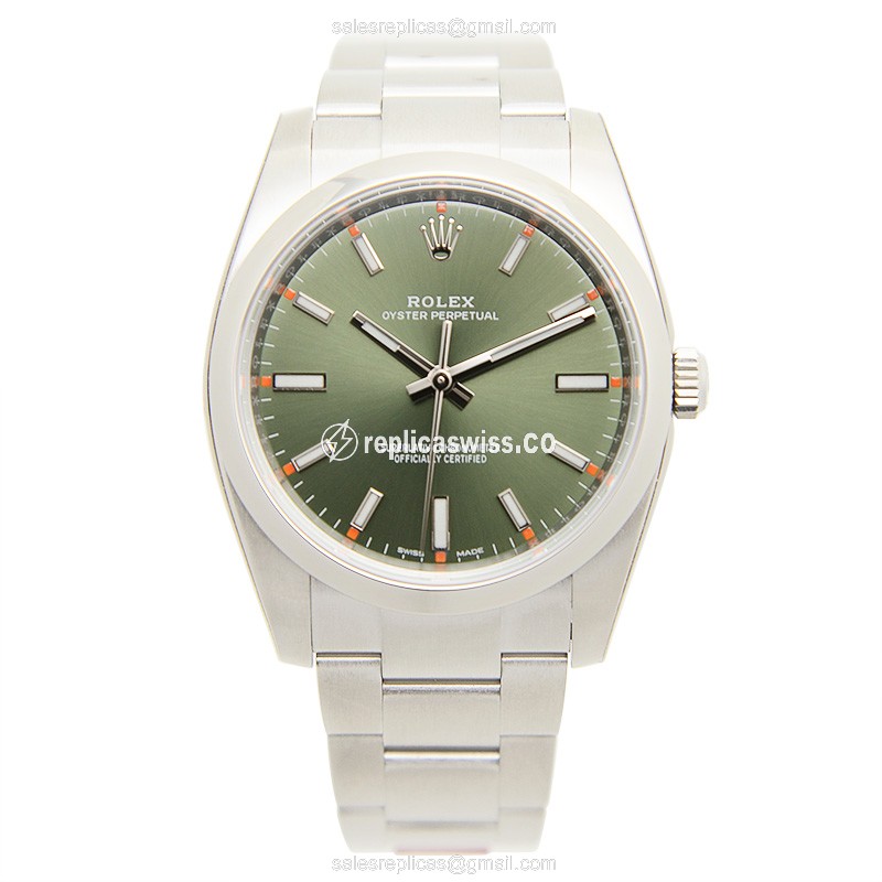 Rolex Oyster Perpetual Replica - Automatic - Green Dial on Silver Steel Strap - View 2