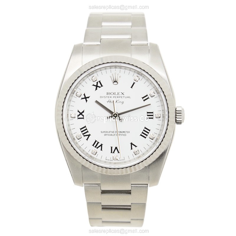 Rolex OYSTER PERPETUAL Replica - Automatic - White Gold & Steel - White Dial - View 2