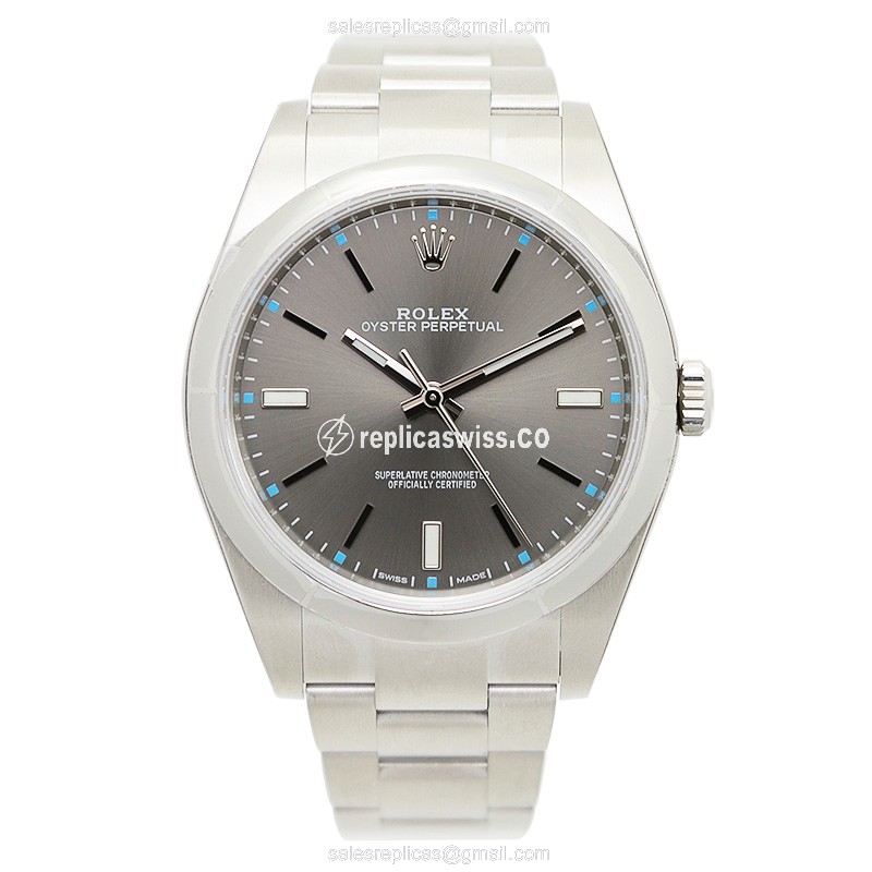 Rolex OYSTER PERPETUAL Replica - Automatic - Steel Case, Gray Dial - Silver Steel Strap - View 2