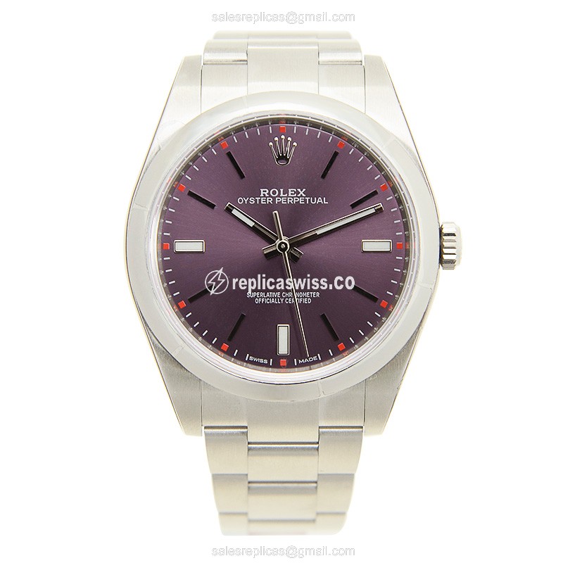 Rolex 114300PUR_O Replica - Automatic - Steel Case - Purple Dial - Silver Strap - View 2