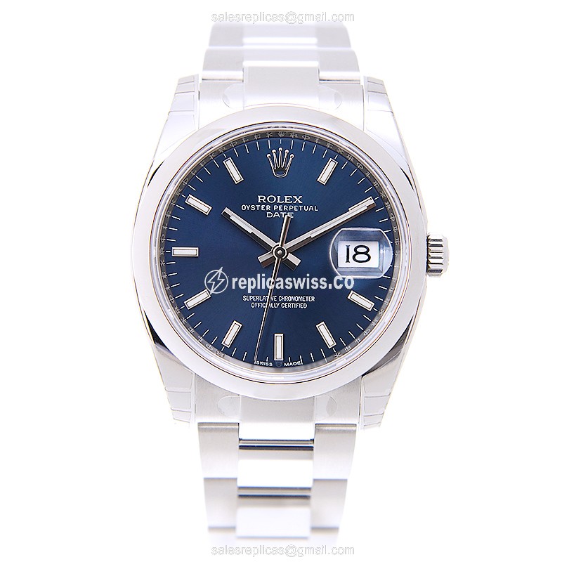 Rolex DATEJUST Replica - Automatic - Steel Case - Blue Dial, Silver Clasp & Steel Strap - View 2