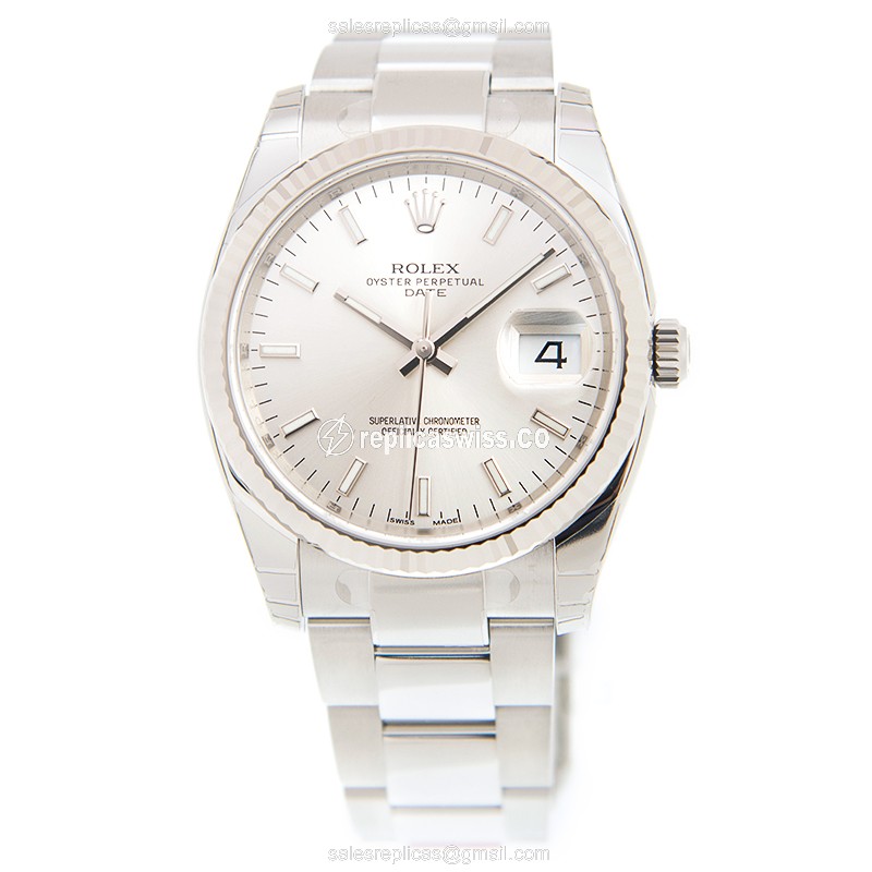 Rolex Datejust Replica - Automatic - 18kt White Gold - Steel Case, Silver Dial - View 2