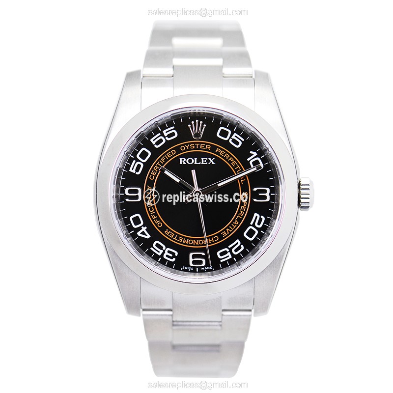 Rolex OYSTER PERPETUAL Replica | Automatic | Black Dial | Silver Steel Strap - View 2