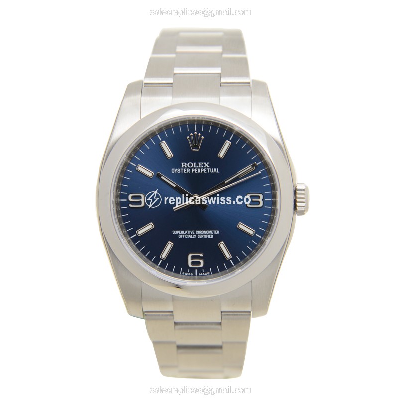 Rolex OYSTER PERPETUAL Replica - Automatic - Steel Case - Blue Dial, Silver Clasp & Steel Strap - View 2