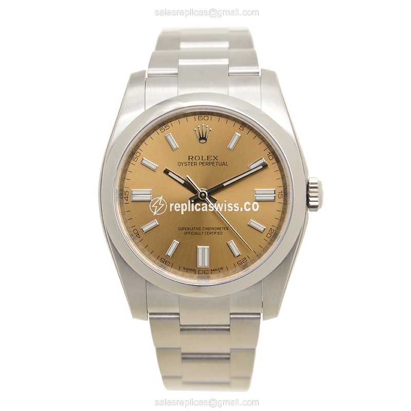 Rolex OYSTER PERPETUAL Replica - Automatic - Brown Dial on Steel Strap - View 2