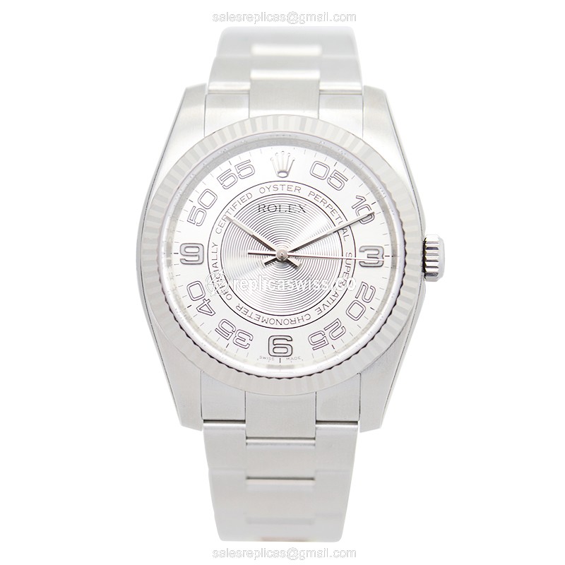 Rolex Oyster Perpetual Replica - Automatic - White Gold Case - Silver Dial, Steel Clasp & Strap - View 2