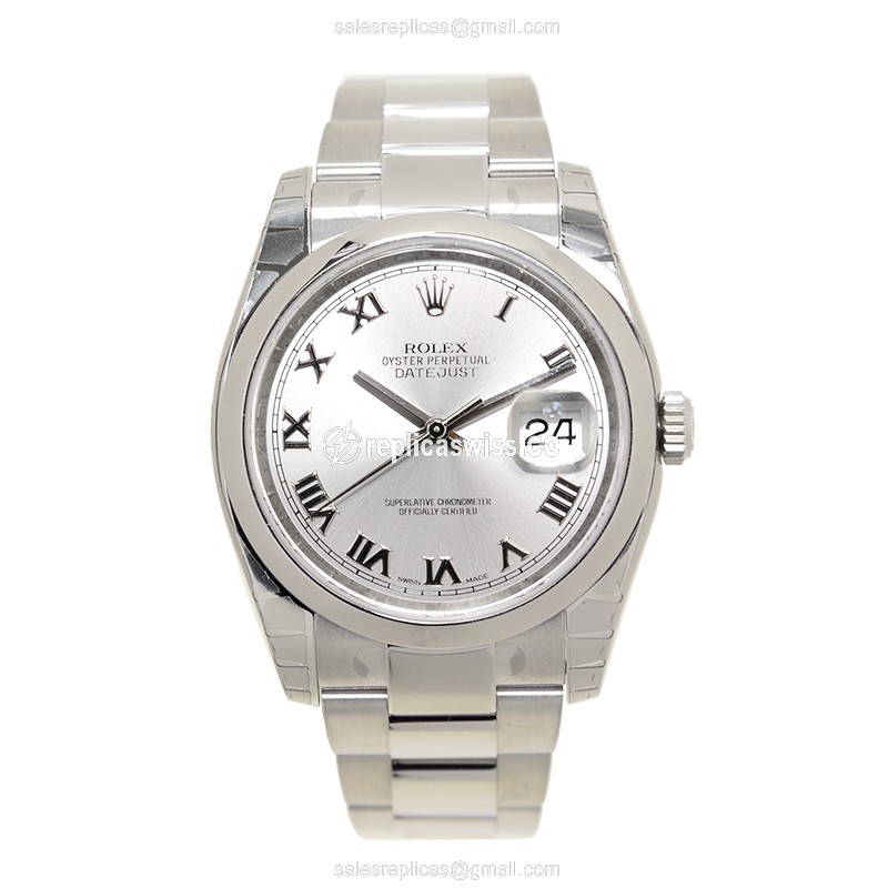 Rolex DATEJUST Replica - Automatic - Steel - Silver Dial - Black Strap - View 2