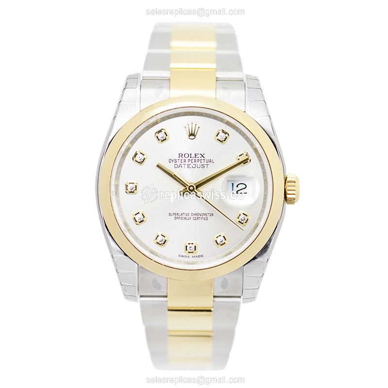 Rolex Datejust Replica - Automatic - 18kt Gold Case - Silver Dial - Gold Strap - View 2