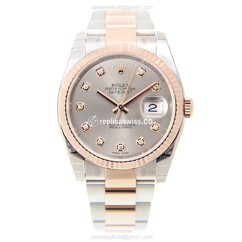 Rolex Lady Datejust Replica - 18kt Rose Gold & Steel Case - Automatic - Gray Dial - View 2