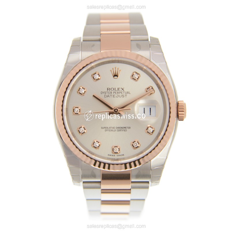 Rolex Lady Datejust Replica - Automatic - 18kt Rose Gold & Steel Case - Silver Dial - View 2