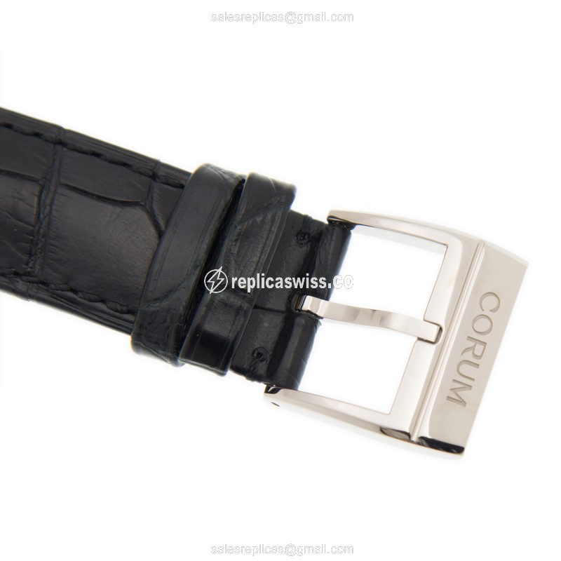 Corum BRIDGE Replica - Manual Wind - 18kt White Gold - Diamond - Transparent - Black Alligator Buckle - View 4
