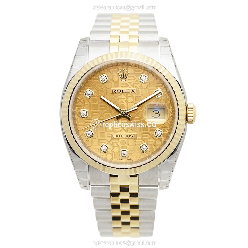 Rolex Datejust Replica - Gold-Steel Case - Automatic - Gold Dial, Gold Clasp & Strap - View 2