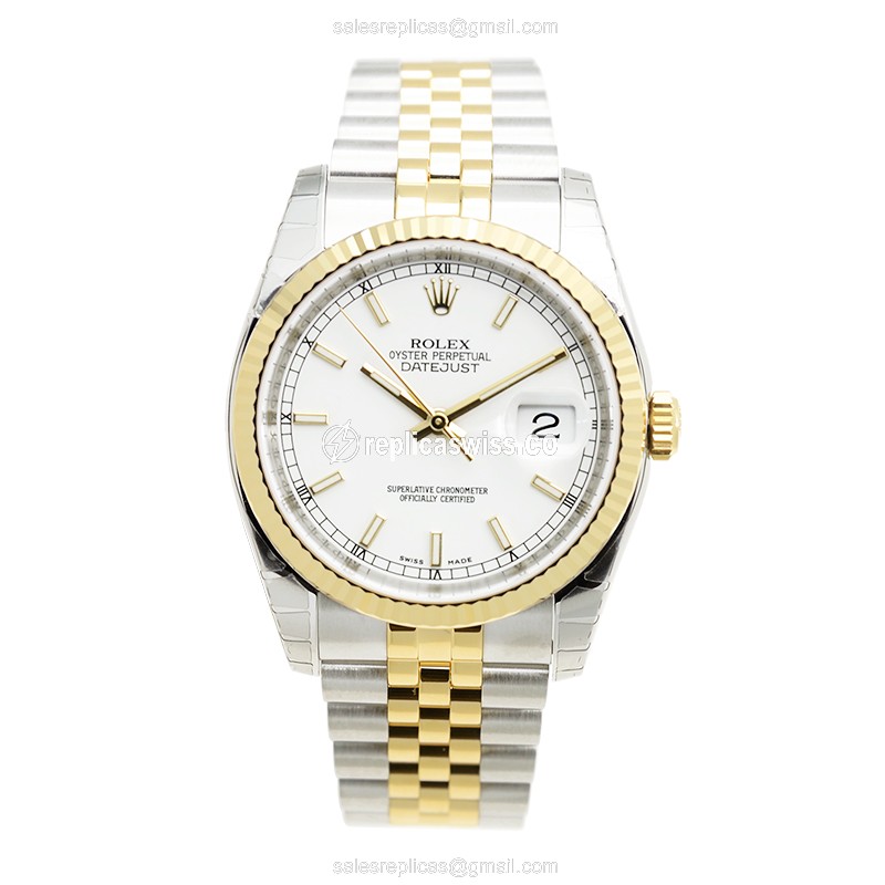 Rolex DATEJUST Replica - Automatic - White Dial - 18kt Gold & Steel Case - Gold Strap - View 2