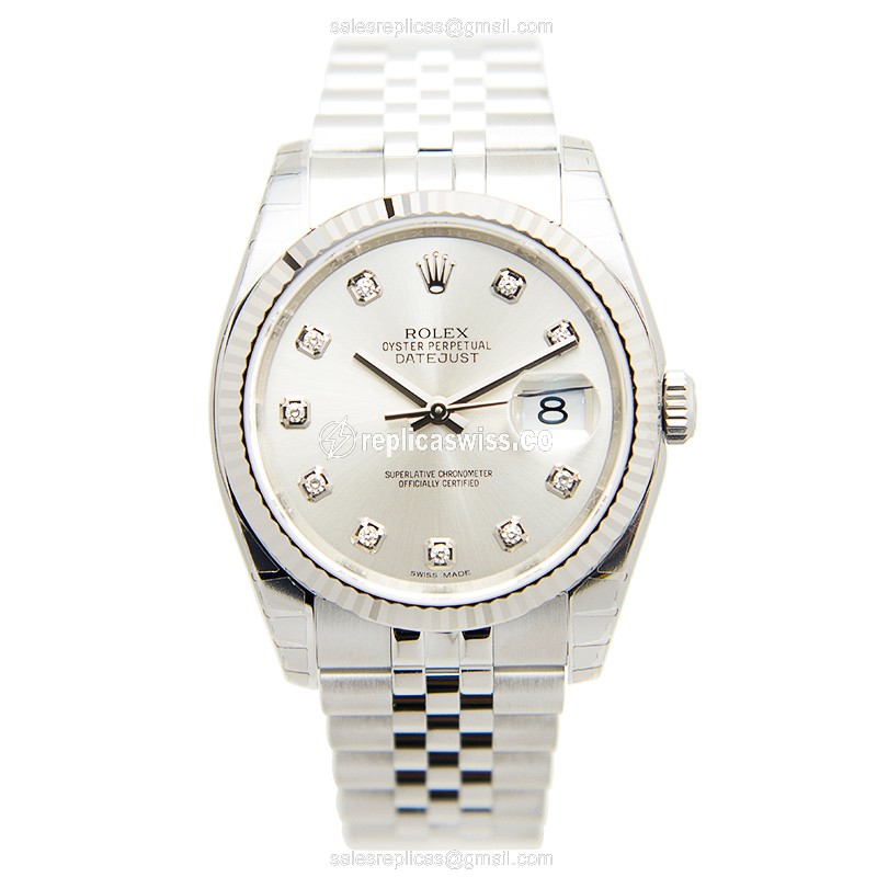 Rolex Datejust Replica - Automatic - 18kt White Gold & Steel - Silver Dial - Steel Clasp - View 2