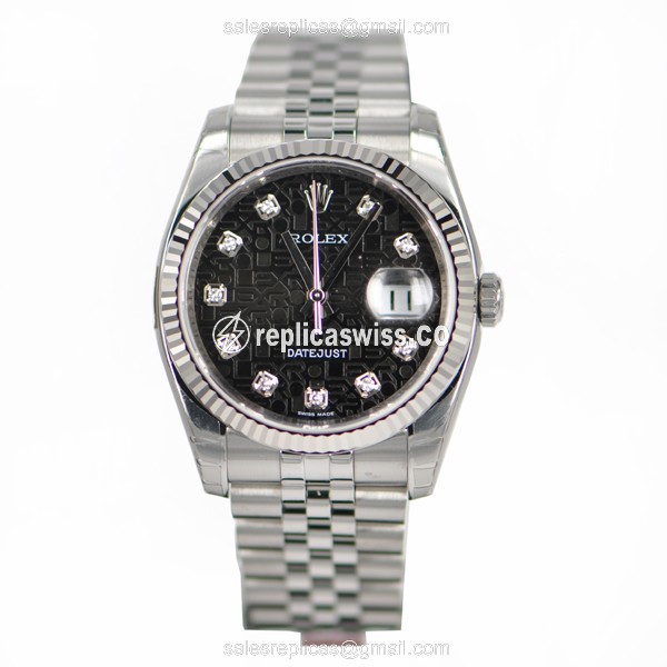 Rolex OYSTER PERPETUAL Replica - Automatic - White Gold & Steel - Black Dial, Silver Clasp - View 2