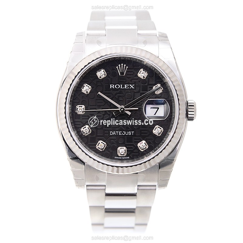 Rolex Datejust Replica - Automatic - White Gold - Black Dial - Steel Strap - View 2