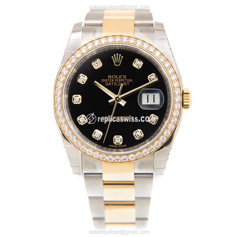Rolex Datejust Replica - Automatic - 18kt Gold Case - Black Dial, Gold Strap - View 2