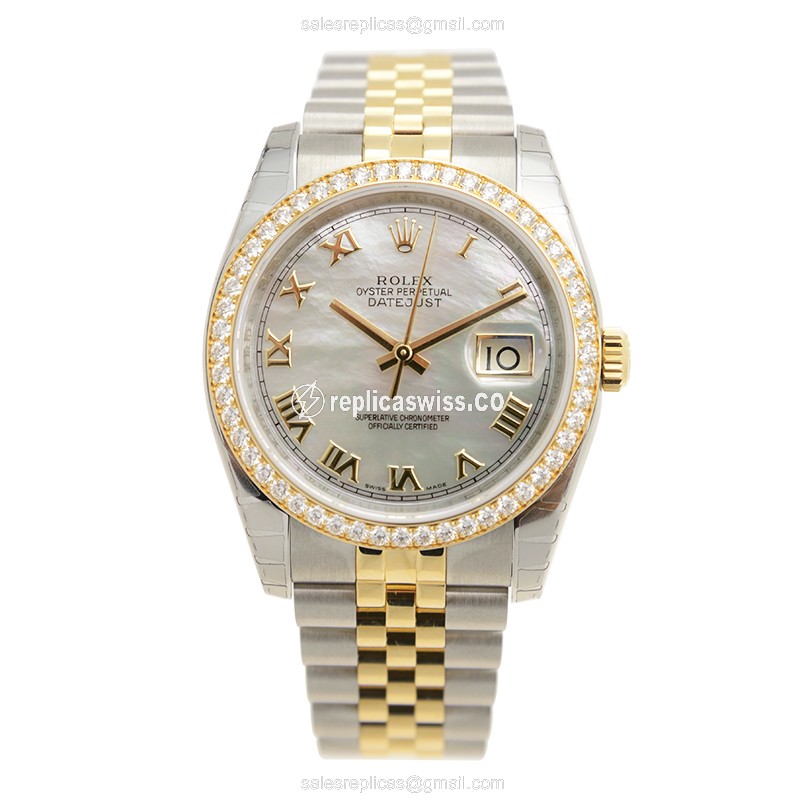 Rolex Datejust Replica - Automatic - 18kt Gold & Diamond - Silver - Gold Band - View 2