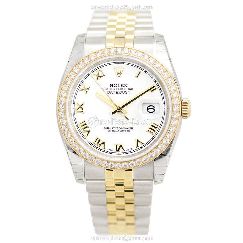 Rolex Datejust Replica - Automatic - 18kt Gold & Steel Case - White Dial & Gold Clasp - View 2