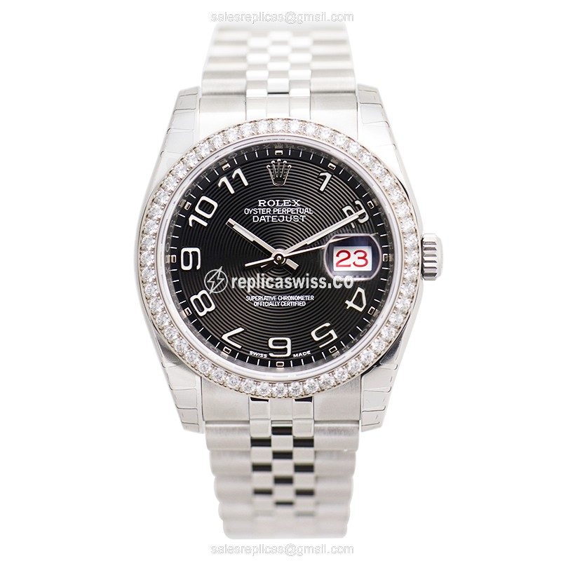 Rolex Datejust Replica - Automatic - Steel & Diamond - Black - Silver - Clasp - View 2