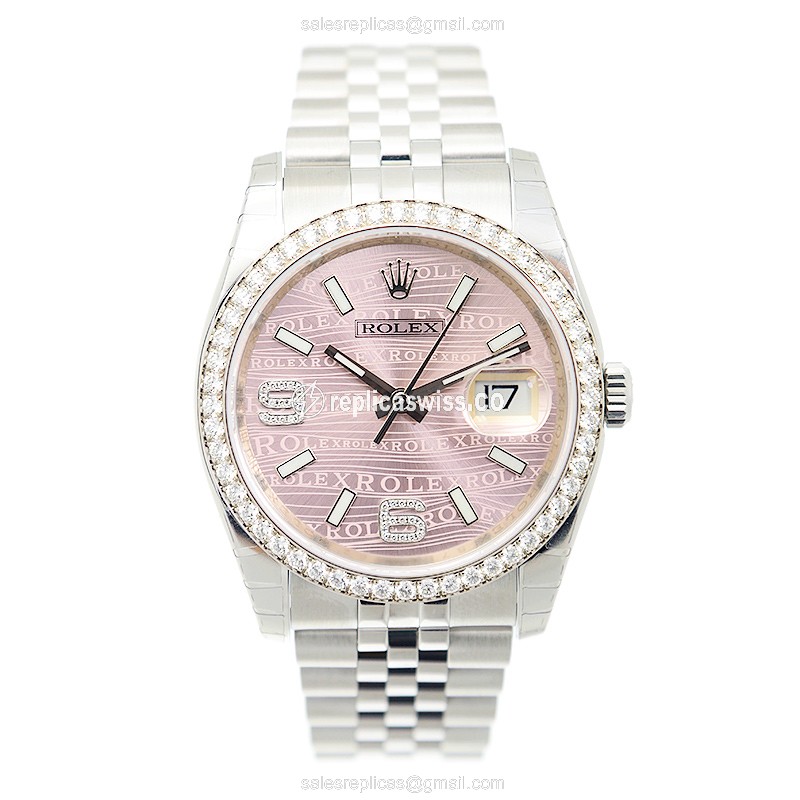 Rolex Lady Datejust Replica - Automatic 18kt White Gold - Pink Dial - Steel Case & Band - View 2
