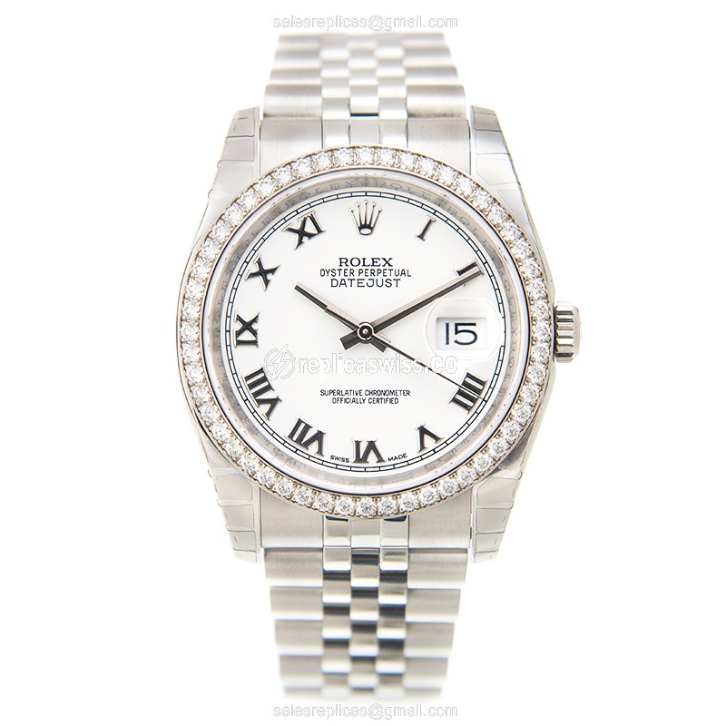 Rolex DATEJUST Replica - White Gold - Diamond Bezel - Automatic - Silver Dial - View 2