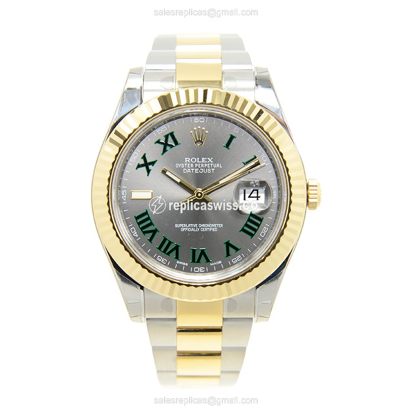 Rolex DATEJUST Replica - Automatic - 18kt Gold & Steel - Gray Dial - Silver Clasp - View 2