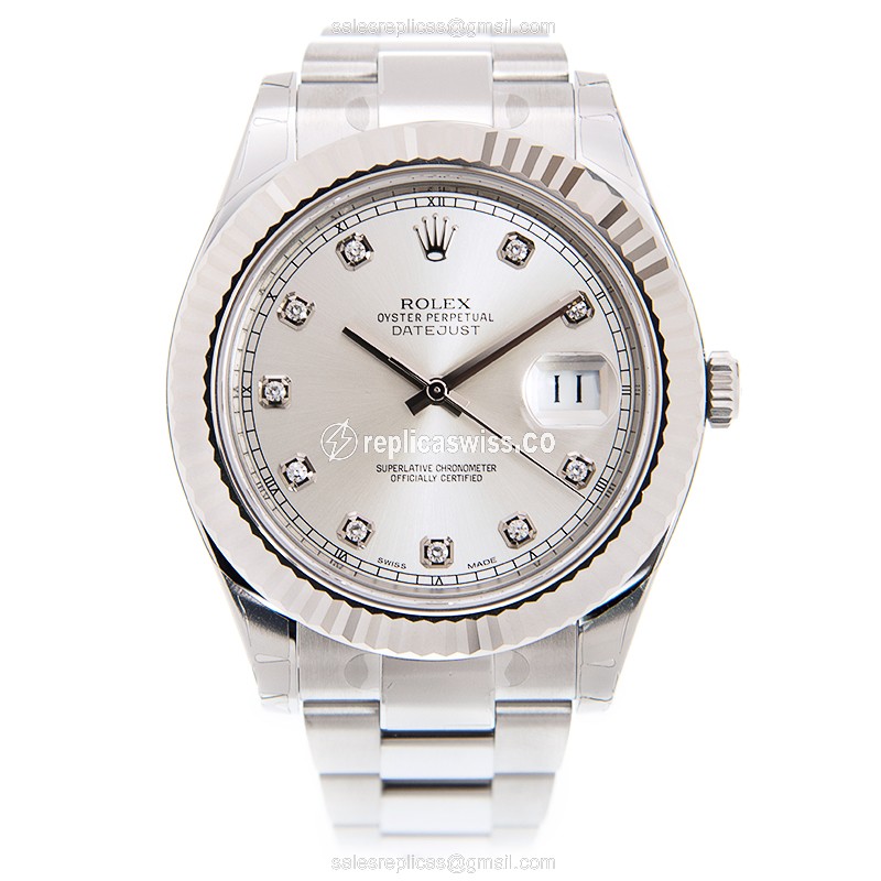 Rolex Datejust Replica - Automatic | 18kt White Gold | Steel Case, Silver Dial | Steel Clasp & Strap - View 2