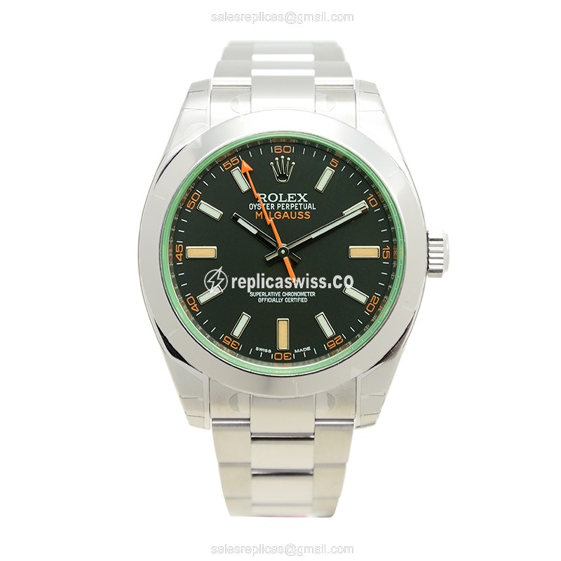 Rolex MILGAUSS Replica: Automatic - Black - Stainless Steel Case, Silver Clasp - View 2