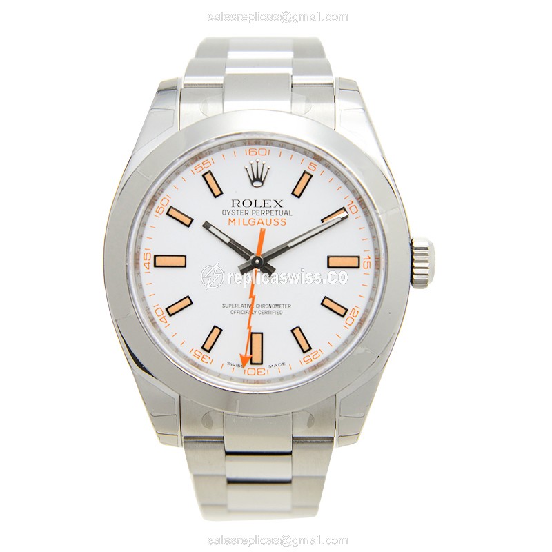 Rolex 116400WT MILGAUSS Auto - White Dial - Steel Case - Silver Strap - View 2