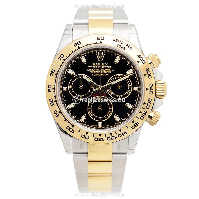 Rolex Daytona Replica - Automatic - 18kt Gold & Steel - Black - Gold Clasp - View 2