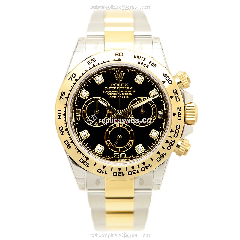 Rolex Daytona Replica - Automatic - 18kt Gold & Steel - Black Dial, Gold Clasp - View 2