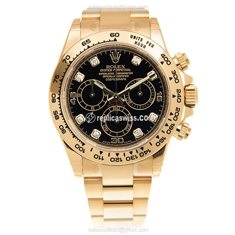 Rolex Daytona Replica - Automatic - 18kt Gold - Black Dial - Gold Strap - View 2
