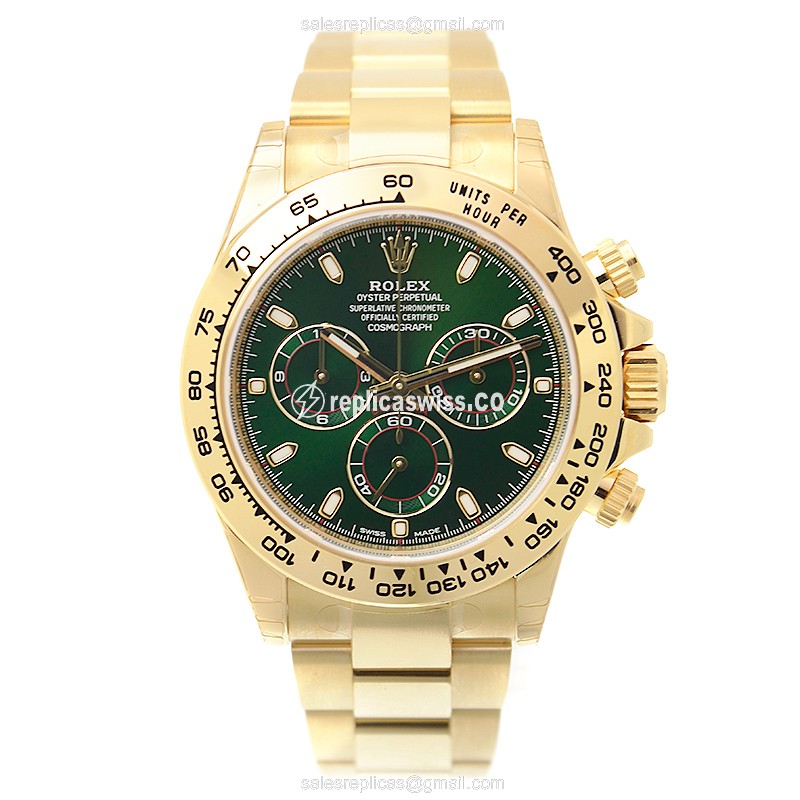 Rolex 116508-0013 Replica - Automatic - 18kt Gold Case - Green Dial, Gold Strap - View 2