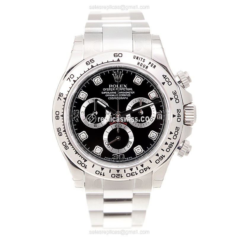 Rolex Daytona Replica - Automatic - 18kt Gold - Black Dial - Silver Strap - View 2