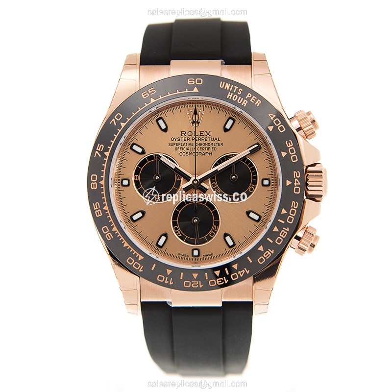 Rolex Daytona Replica - 18kt Gold - Pink Dial - Automatic - Black Rubber Clasp - View 2