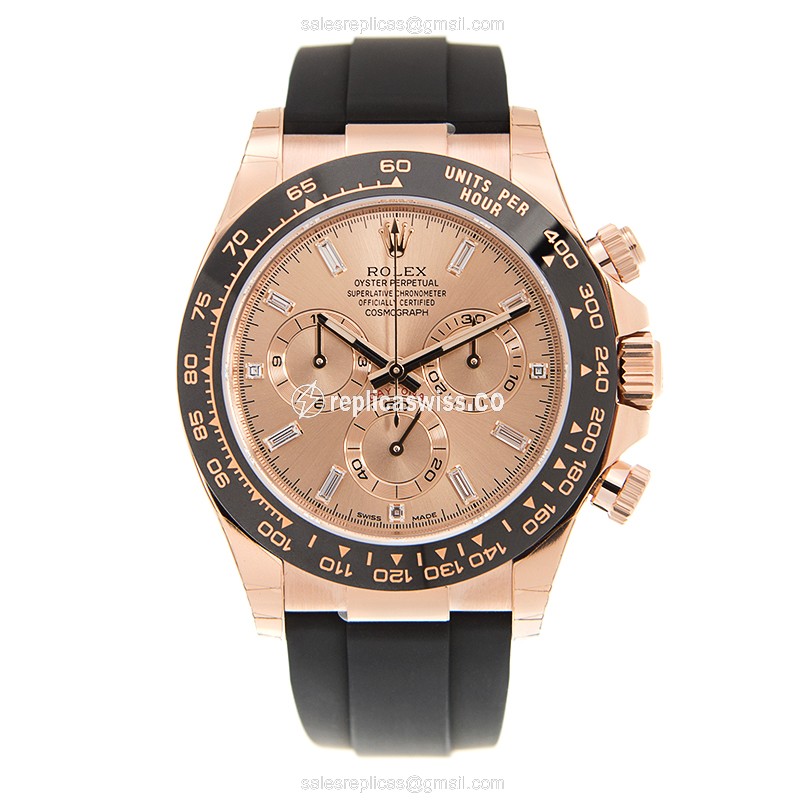Rolex Daytona Replica - Automatic - 18kt Rose Gold - Pink Dial, Black Rubber Strap - View 2