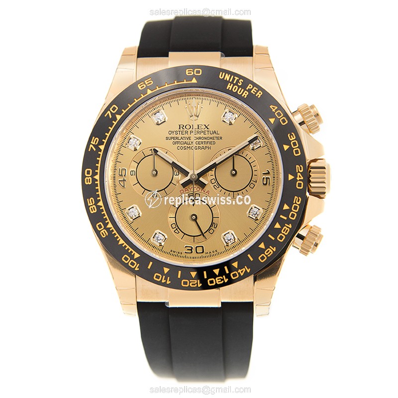 Rolex Daytona Replica - Automatic - 18kt Gold - Gold Dial - Rubber Strap - View 2