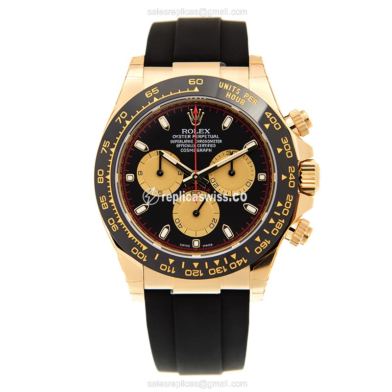 Rolex Daytona Replica - Automatic - 18kt Gold - Black Dial - Rubber Strap - View 2