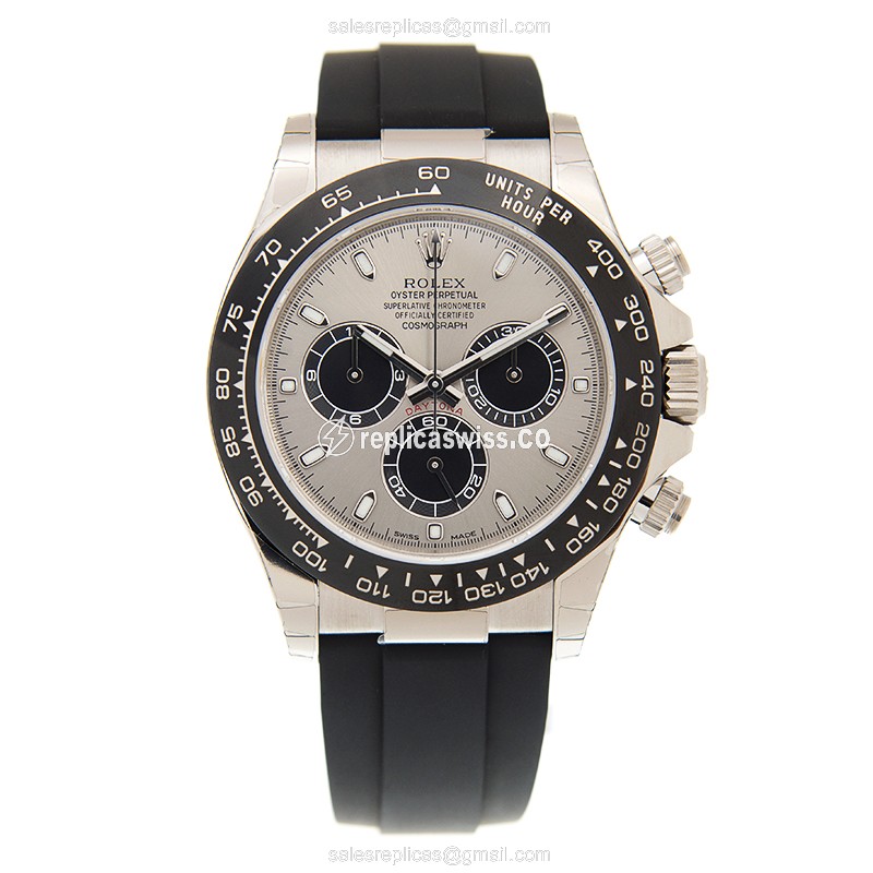 Rolex Daytona Replica - Automatic - 18kt Gold - Gray Dial, Black Rubber Strap - View 2