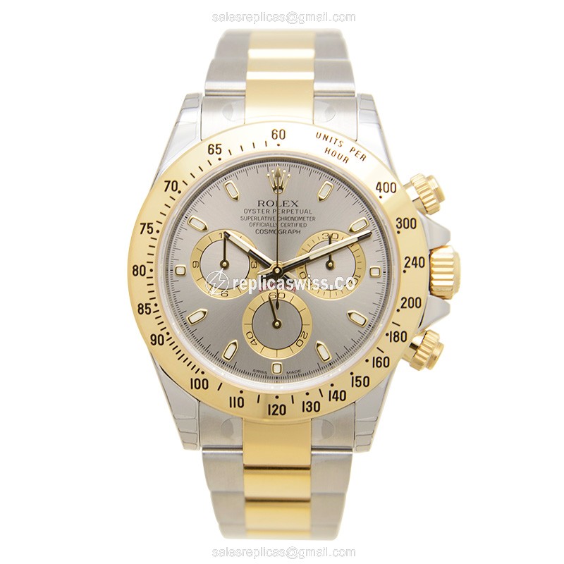 Rolex Daytona Replica - Automatic - Gold & Steel Case - Gray Dial, Silver Clasp & Strap - View 2