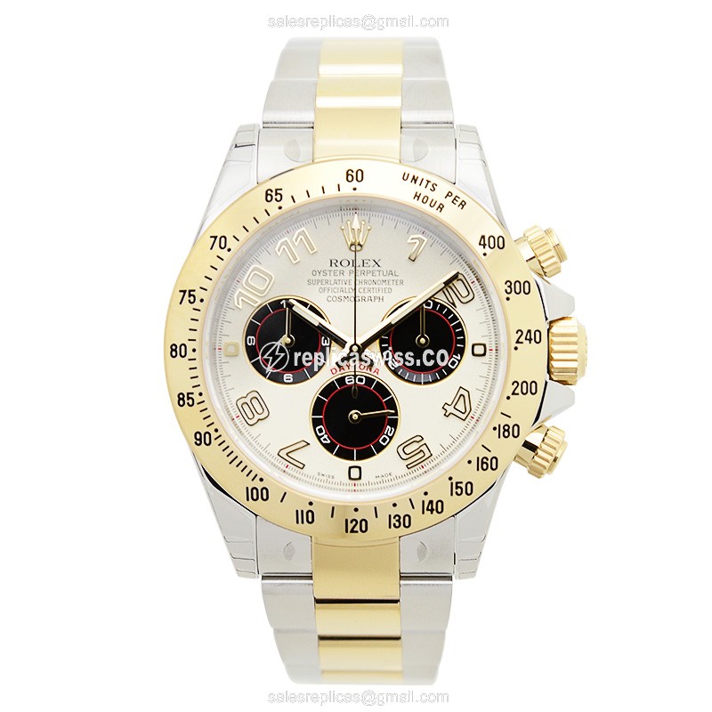 Rolex Daytona Replica - 18kt Gold/Steel - Automatic - White Dial - Silver Strap - View 2