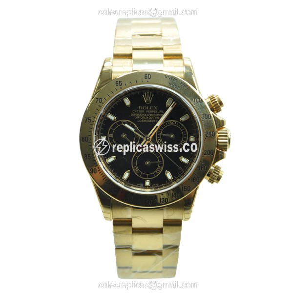 Rolex Daytona Replica - 18kt Gold Case - Black Dial - Automatic Movement - View 2