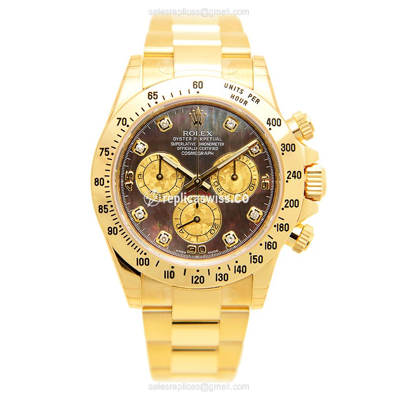 Rolex Daytona Replica - 18kt Gold - Automatic - Black Dial on Gold Strap - View 2