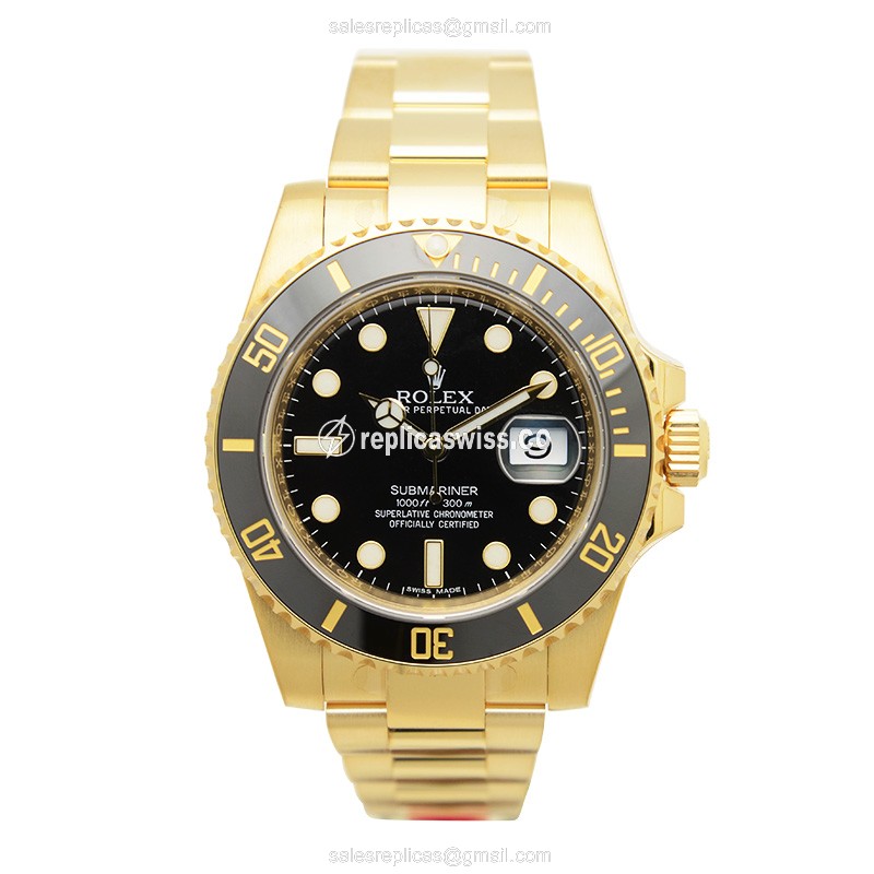 Rolex Submariner Replica - Automatic - 18kt Gold Case - Black Dial, Gold Strap - View 2