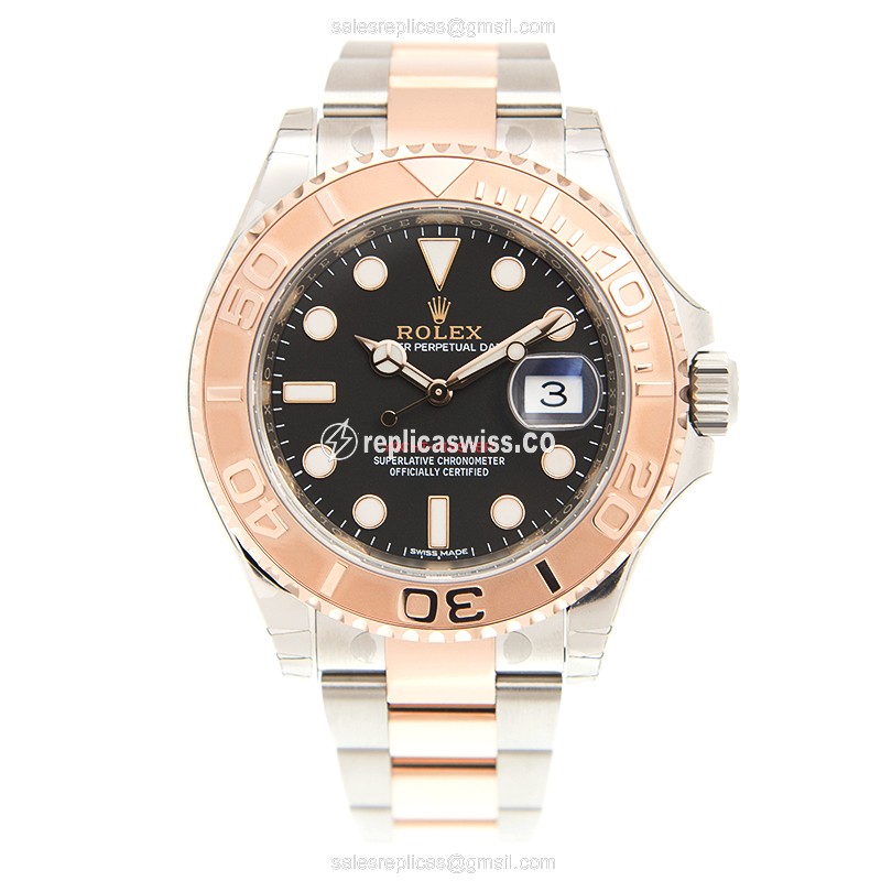Rolex Yacht Master Replica - Automatic - 18kt Rose Gold & Steel - Black Dial - View 2