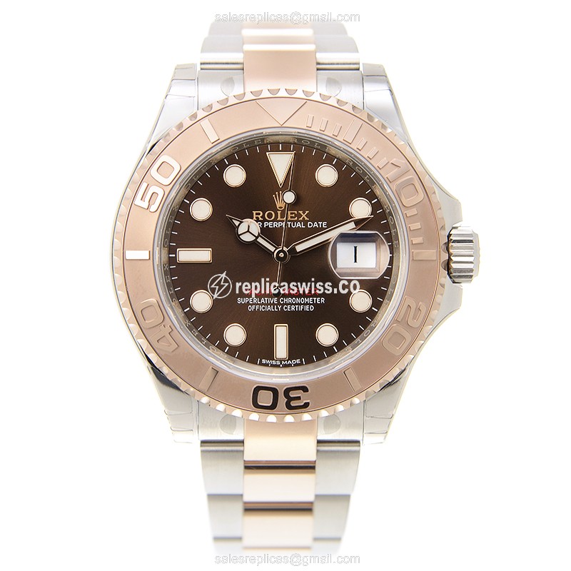Rolex Yacht Master Replica - Automatic - 18kt Rose Gold & Steel Case - Brown Dial - View 2
